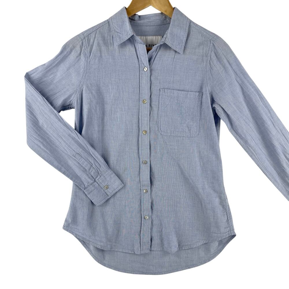 Lola River Womens Chambray Button Up Shirt S Light Blue Long Sleeve